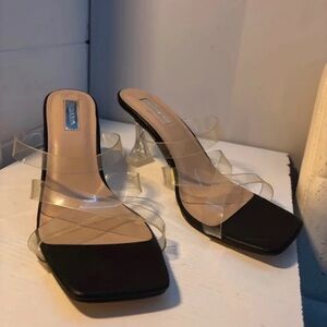 Primark Elegant Black Heels with Clear Straps
